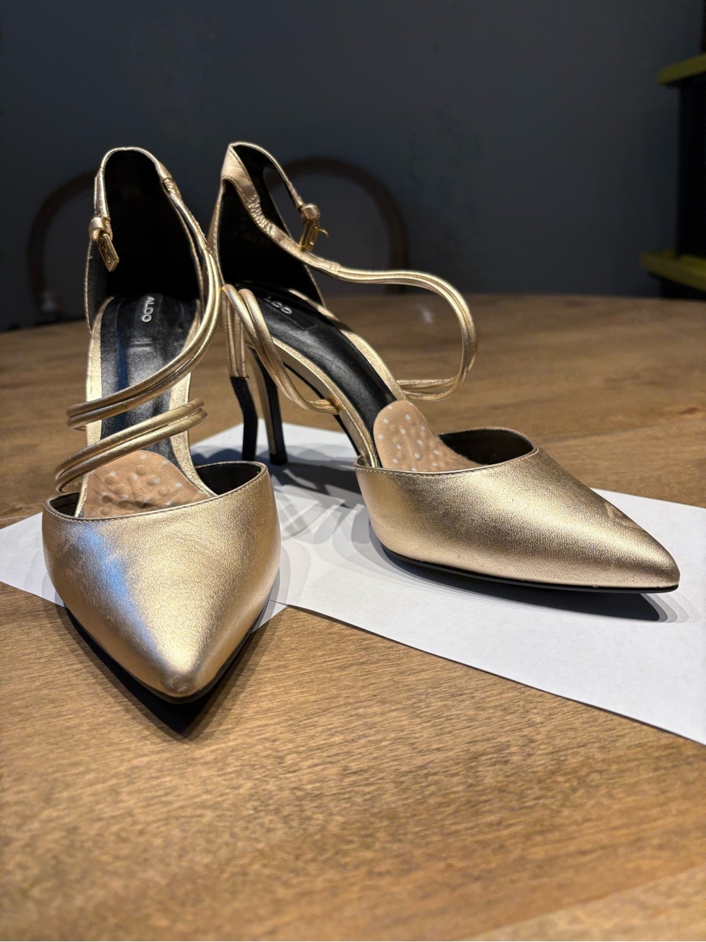 Aldo Metallic Gold Pointed-Toe Strappy Heels